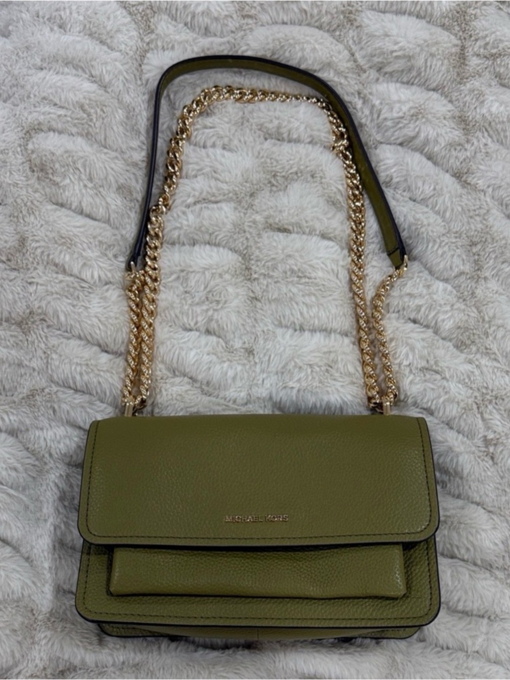 Michael Kors pistachio Green Pebbled Leather Chain Shoulder Bag w/Gold Hardware